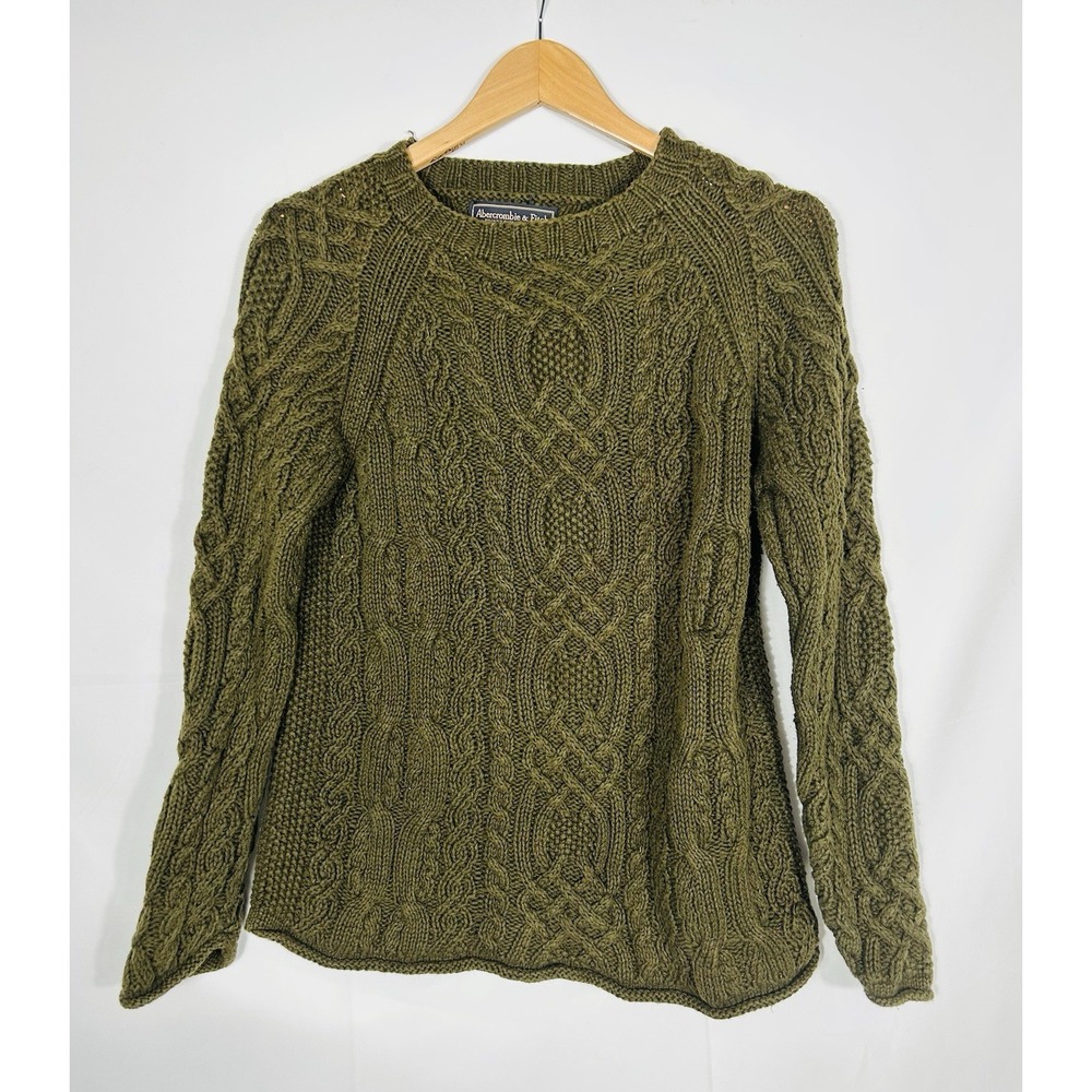 Abercrombie Fitch Sweater Size S Green Chunky Cable Knit Fisherman Y2K Preppy